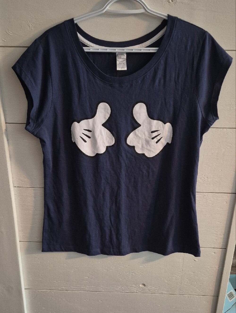 NWOT Disney Navy Blue Tee with White Mickey Glove Graphic